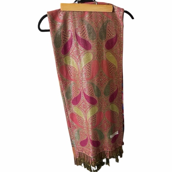 Paisley Patterned Pashmina Scarf in Pink and Green - Picture 1 of 6